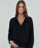 The Avery Cotton Polo Sweater in black — State of Cotton NYC