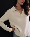The Avery Cotton Polo Sweater in ivory, additional view — State of Cotton NYC