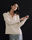 The Avery Cotton Polo Sweater in ivory, alternate view — State of Cotton NYC