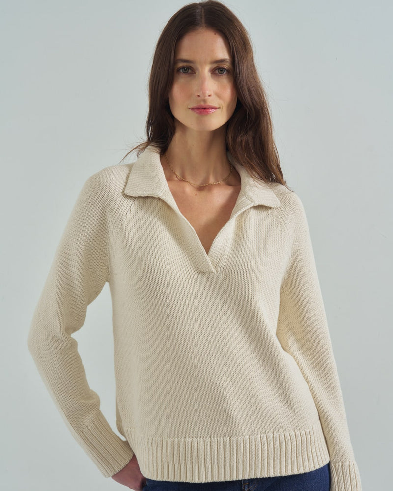 The Avery Cotton Polo Sweater in ivory — Turkish cotton, Italian-spun — State of Cotton NYC
