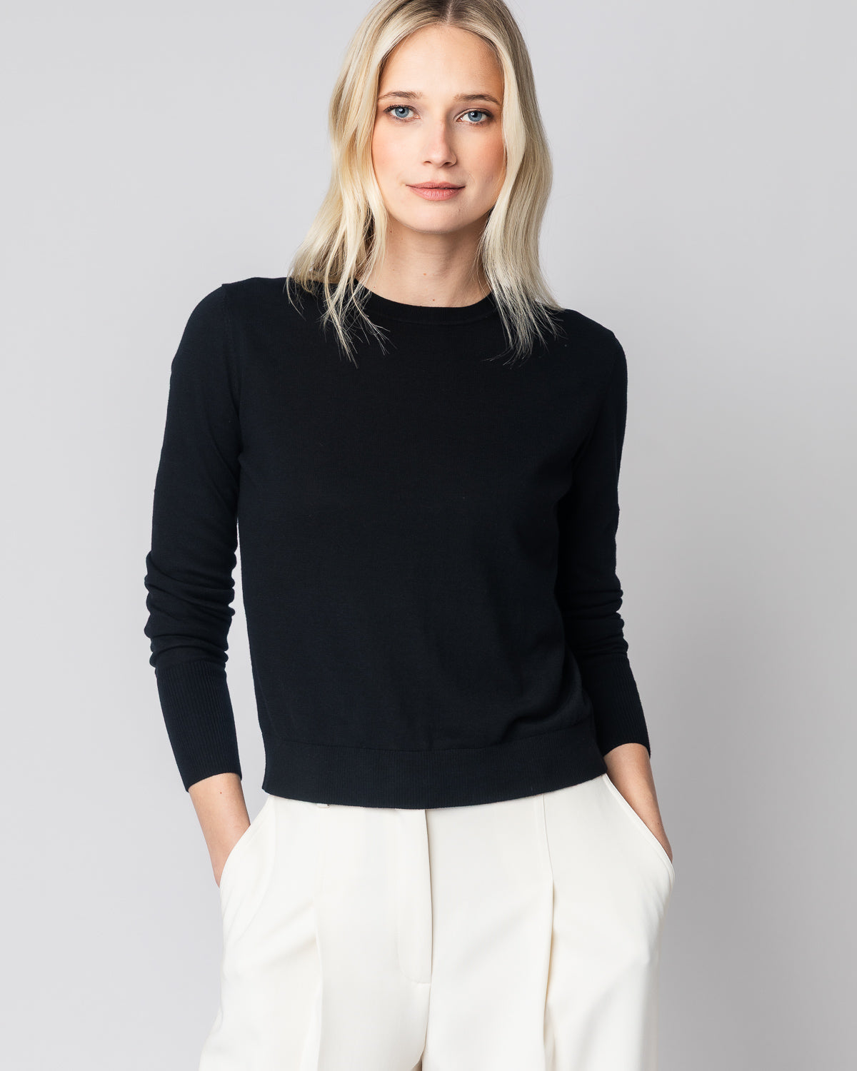 The Baldwin Superfine Cotton Sweater in cream, alternate view — State of Cotton NYC
