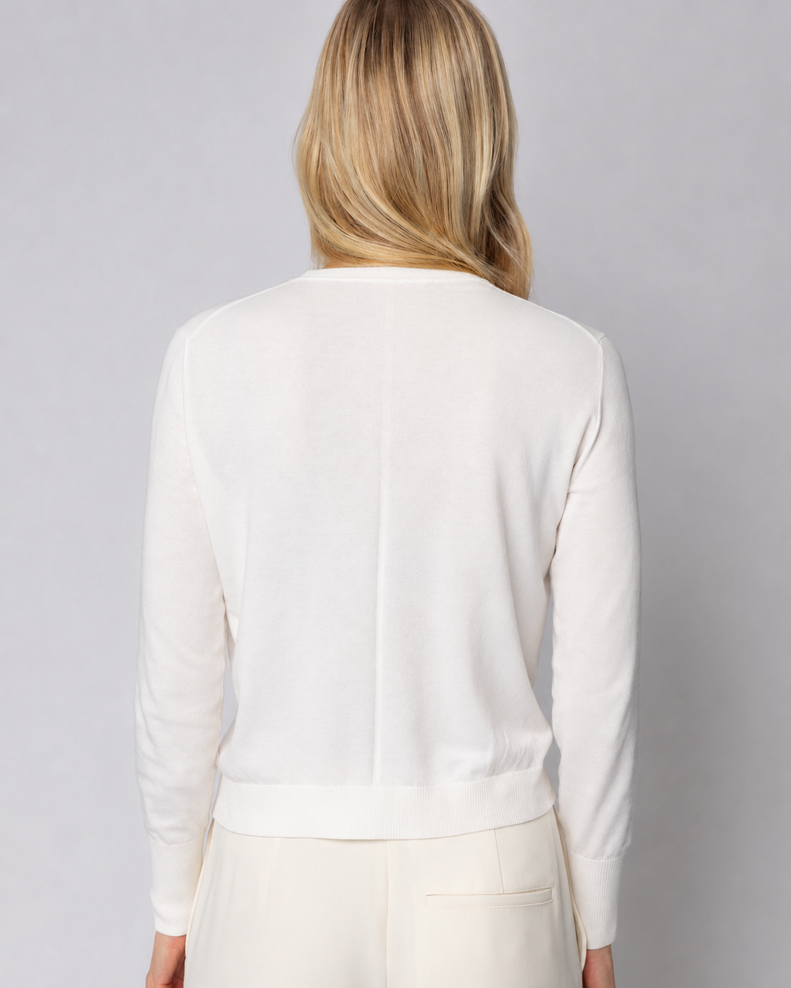 The Baldwin Cotton Sweater in cream, back view — State of Cotton NYC