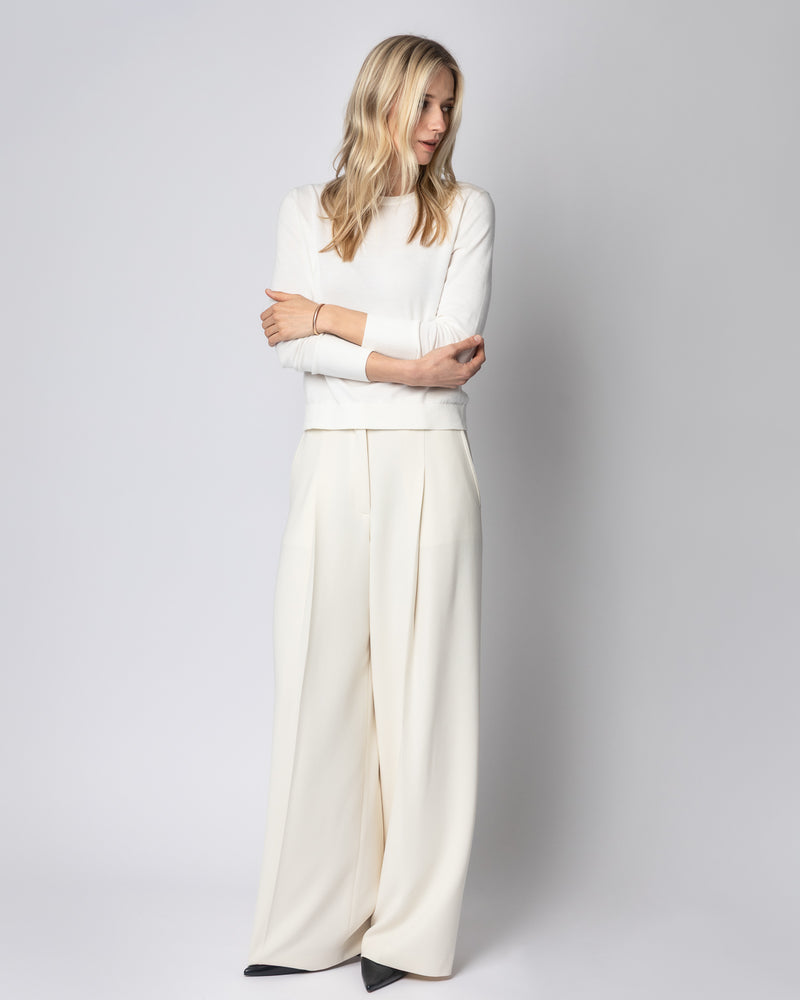 Detail shot of The Baldwin Superfine Cotton Sweater in ivory — Egyptian cotton, Italian-spun