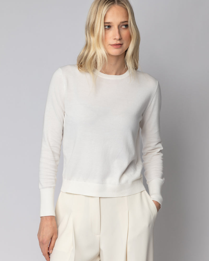 The Baldwin Superfine Cotton Sweater in ivory, front view — State of Cotton NYC