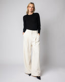 The Baldwin Superfine Cotton Sweater in ivory, styled view — State of Cotton NYC