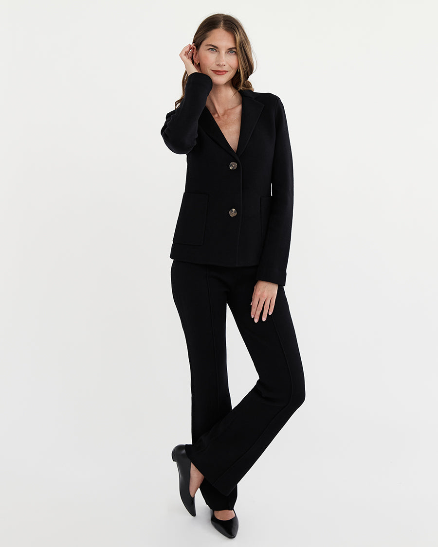 The Beale Cotton Cardigan Blazer in black, front view — State of Cotton NYC