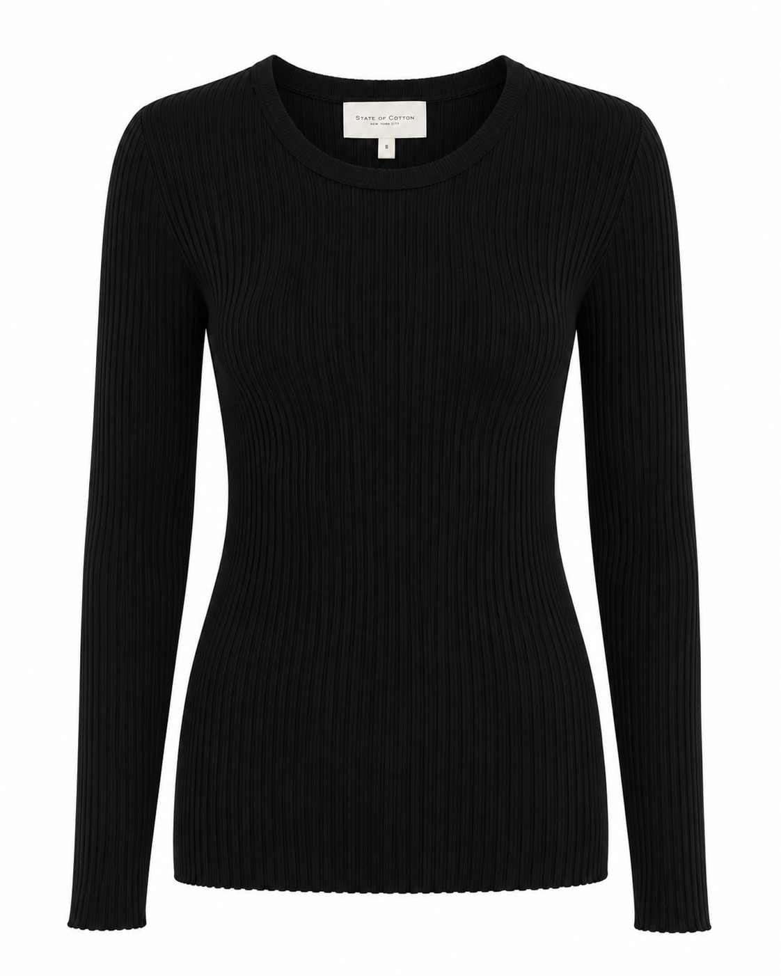 The Surrey Cotton Crewneck Sweater in black, flat lay — State of Cotton NYC