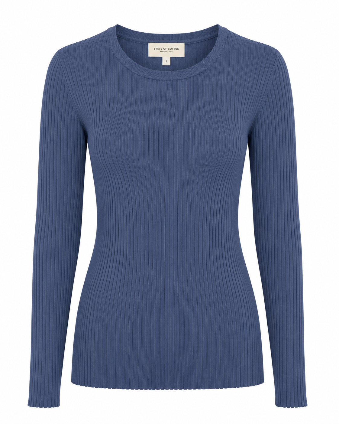 The Surrey Cotton Crewneck Sweater in Marine, flat lay — State of Cotton NYC