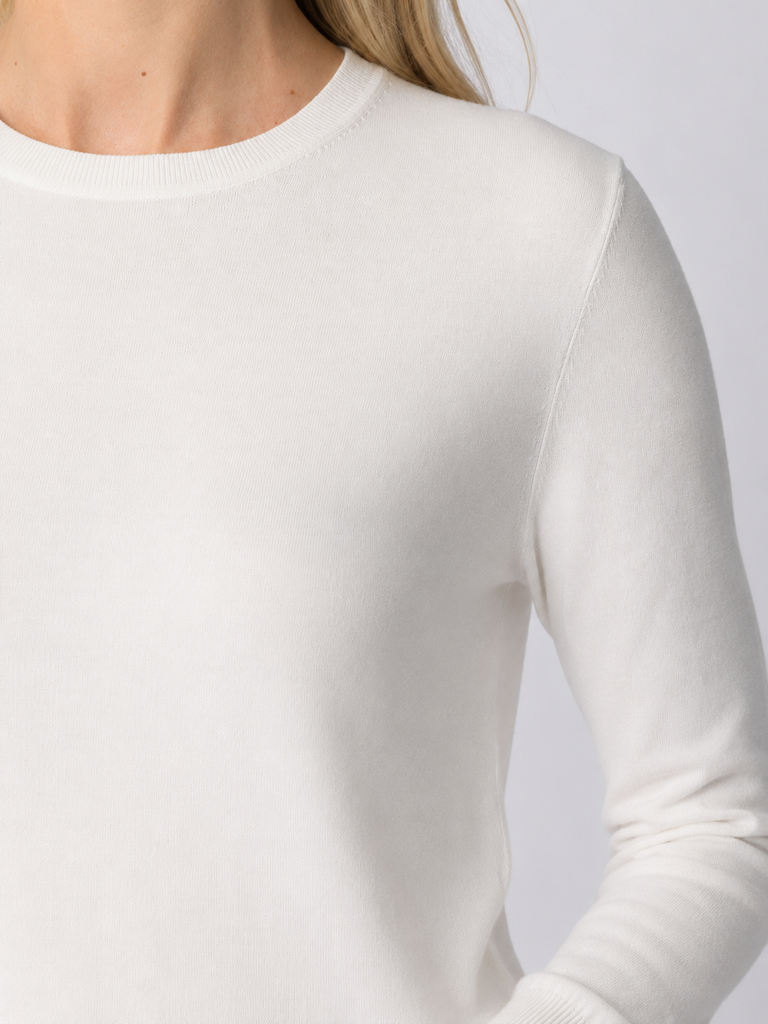 Detail shot of The Baldwin Cotton Sweater in cream — Superfine Egyptian cotton