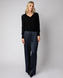 The Claremont Cotton V-Neck Sweater in black, alternate view — State of Cotton NYC