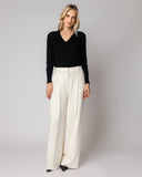 Detail shot of The Claremont Cotton V-Neck Sweater in black — superfine Egyptian cotton