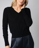 The Claremont Cotton V-Neck Sweater in black, styled view — State of Cotton NYC
