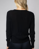 Woman wearing The Claremont Cotton V-Neck Sweater in black — State of Cotton NYC