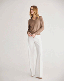 Detail shot of The Claremont Cotton V-Neck Sweater in mocha — superfine Egyptian cotton
