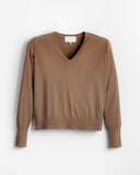 The Claremont Cotton V-Neck Sweater in mocha, flat lay — State of Cotton NYC