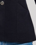 The Derring Cotton Cardigan Blazer in navy, lifestyle view — State of Cotton NYC