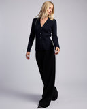 The Derring Cotton Cardigan Blazer in navy, styled view — State of Cotton NYC