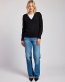 The Dorien V-Neck Cotton Sweater in black, alternate view — State of Cotton NYC