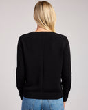 The Dorien V-Neck Cotton Sweater in black, back view — State of Cotton NYC