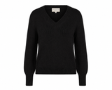 The Dorien V-Neck Cotton Sweater in black, flat lay — State of Cotton NYC
