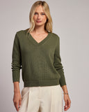 The Dorien V-Neck Cotton Sweater in cypress, additional view — State of Cotton NYC