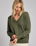 The Dorien V-Neck Cotton Sweater in cypress, alternate view — State of Cotton NYC