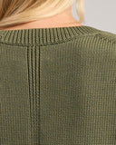 Detail shot of The Dorien V-Neck Cotton Sweater in cypress, back neckline