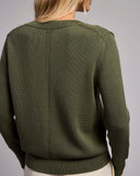 The Dorien V-Neck Cotton Sweater in cypress, back view — State of Cotton NYC