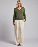 The Dorien V-Neck Cotton Sweater in cypress — State of Cotton NYC