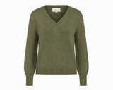 The Dorien V-Neck Cotton Sweater in cypress, product view — State of Cotton NYC
