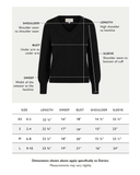 Size chart for The Dorien V-Neck Cotton Sweater in black — State of Cotton NYC