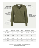 Size chart for The Dorien V-Neck Cotton Sweater in cypress — State of Cotton NYC