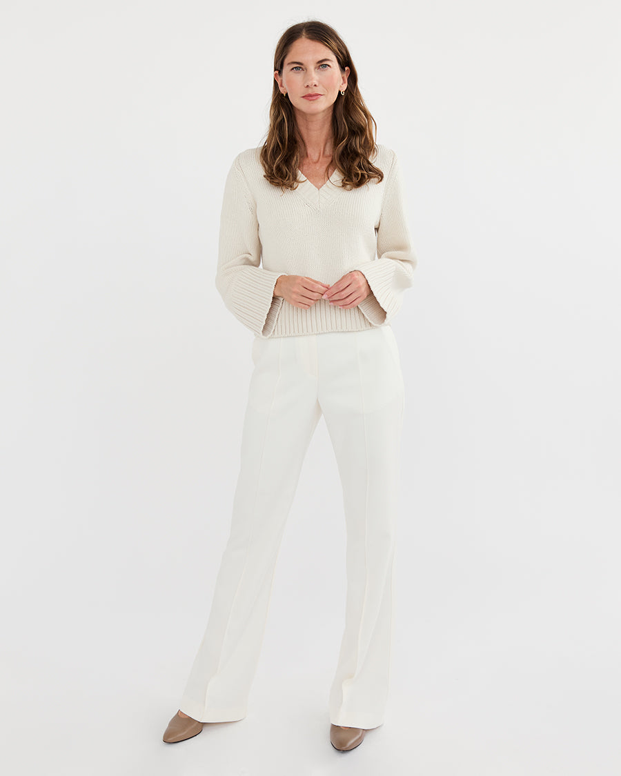 The Easton Cotton V-Neck Sweater in ivory, additional view — State of Cotton NYC