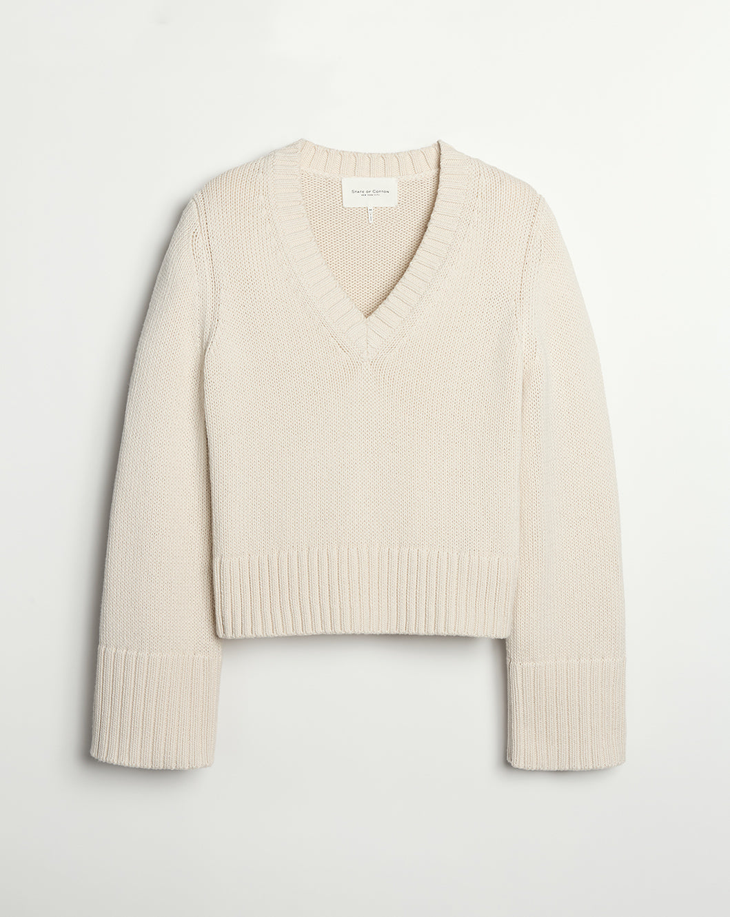 The Easton Cotton V-Neck Sweater in ivory, additional view — State of Cotton NYC