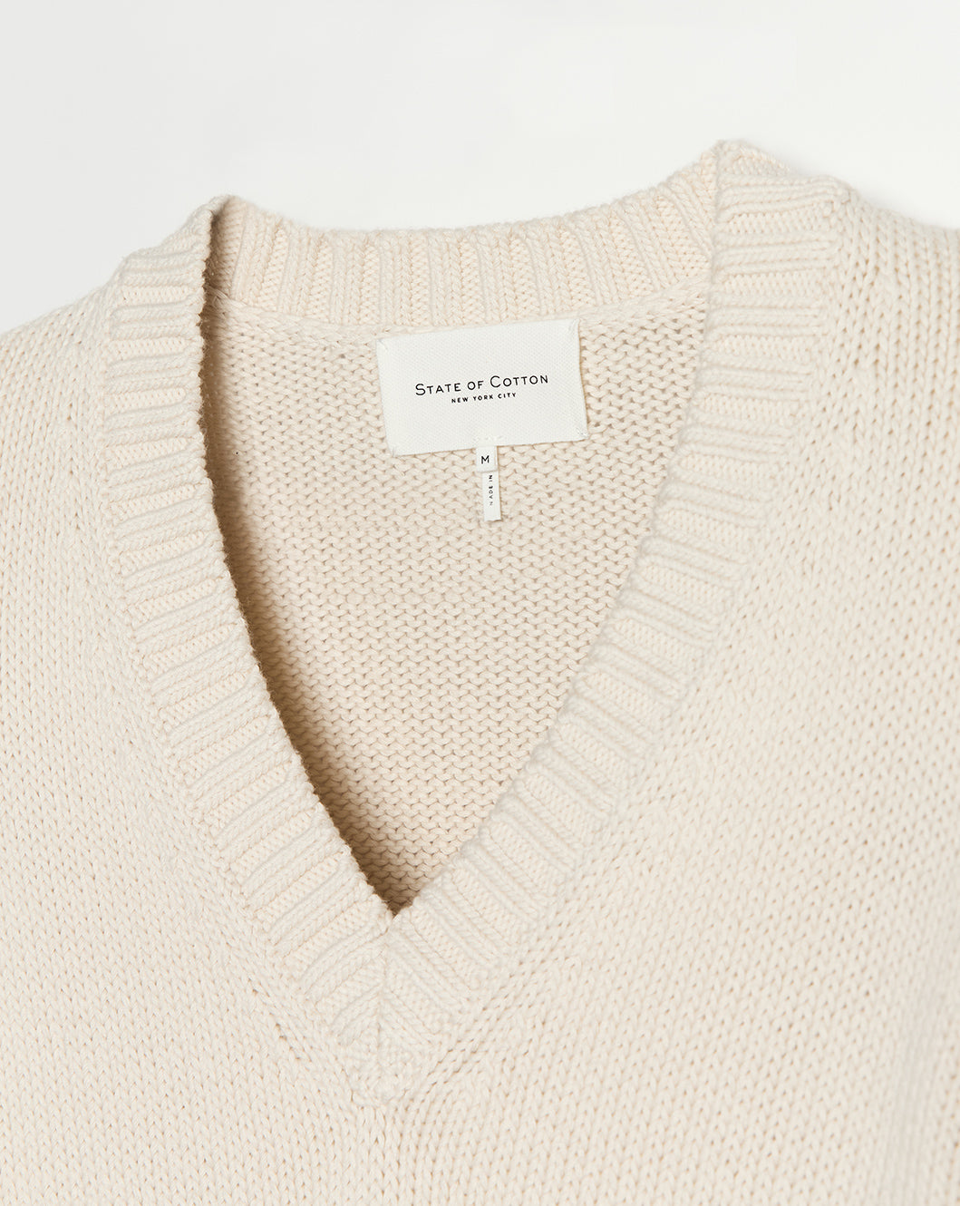 The Easton Cotton V-Neck Sweater in ivory, additional view — State of Cotton NYC