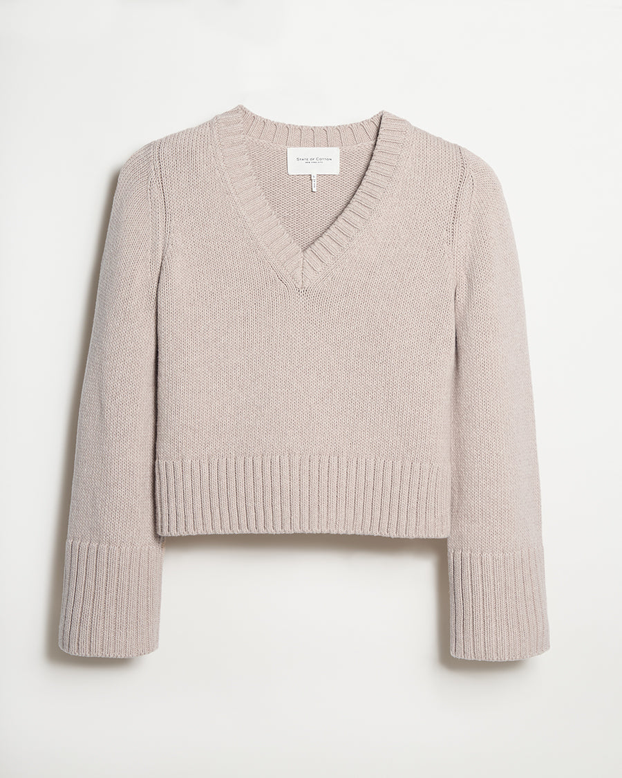 The Easton Cotton V-Neck Sweater in oat heather, additional view — State of Cotton NYC