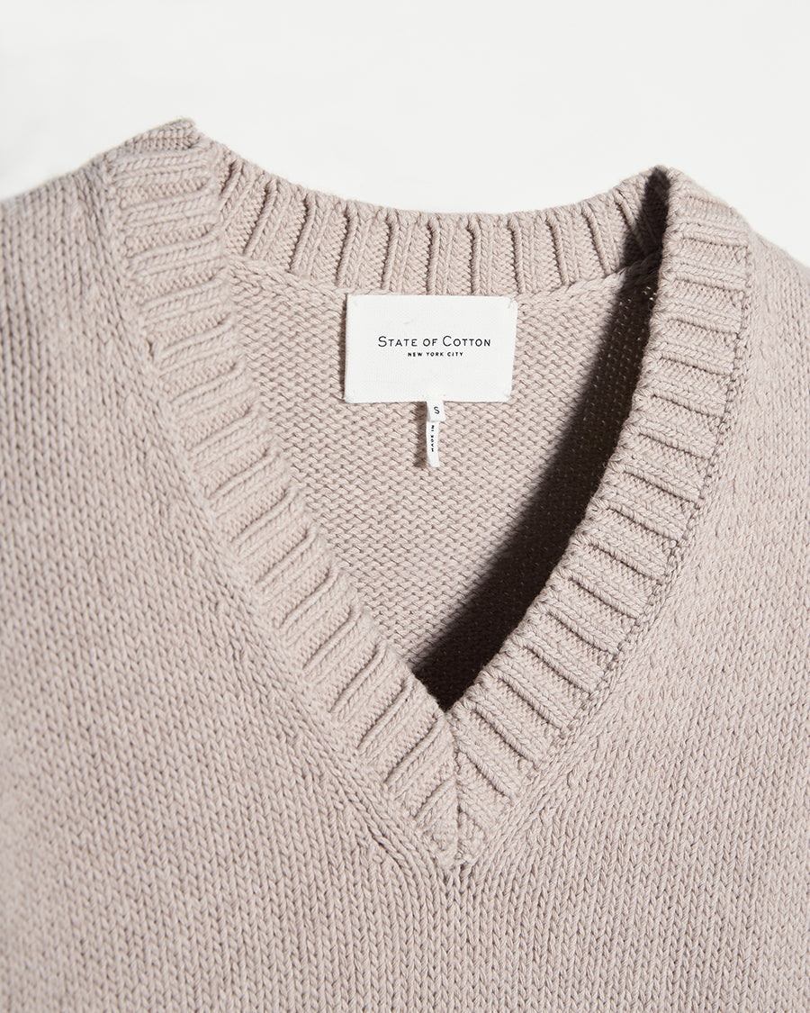 The Easton Cotton V-Neck Sweater in oat heather, additional view — State of Cotton NYC