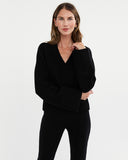 The Easton Cotton V-Neck Sweater in black, front view — State of Cotton NYC