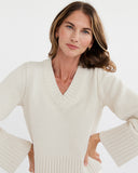 The Easton Cotton V-Neck Sweater in ivory, alternate view — State of Cotton NYC