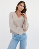 The Easton Cotton V-Neck Sweater in oat heather, additional view — State of Cotton NYC