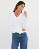 The Easton Cotton V-Neck Sweater in white, additional view — State of Cotton NYC