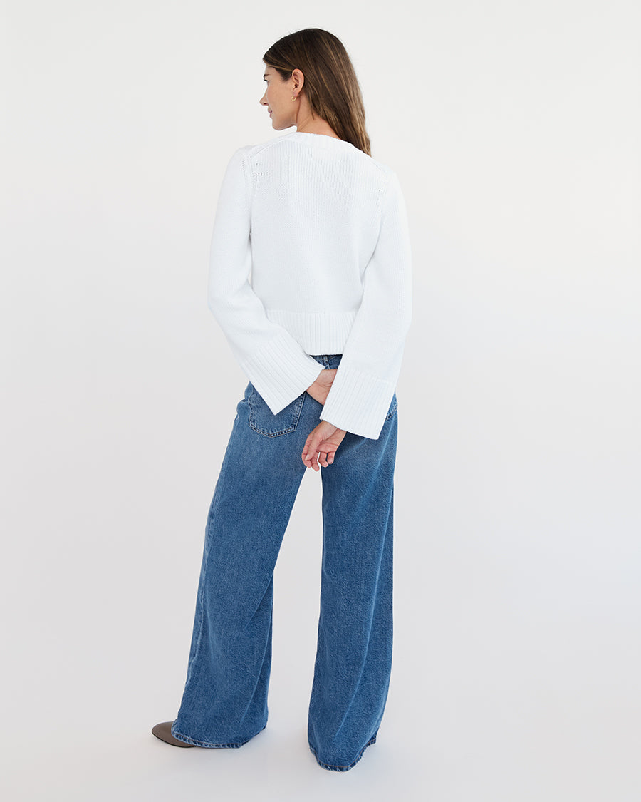 The Easton Cotton V-Neck Sweater in white, additional view — State of Cotton NYC