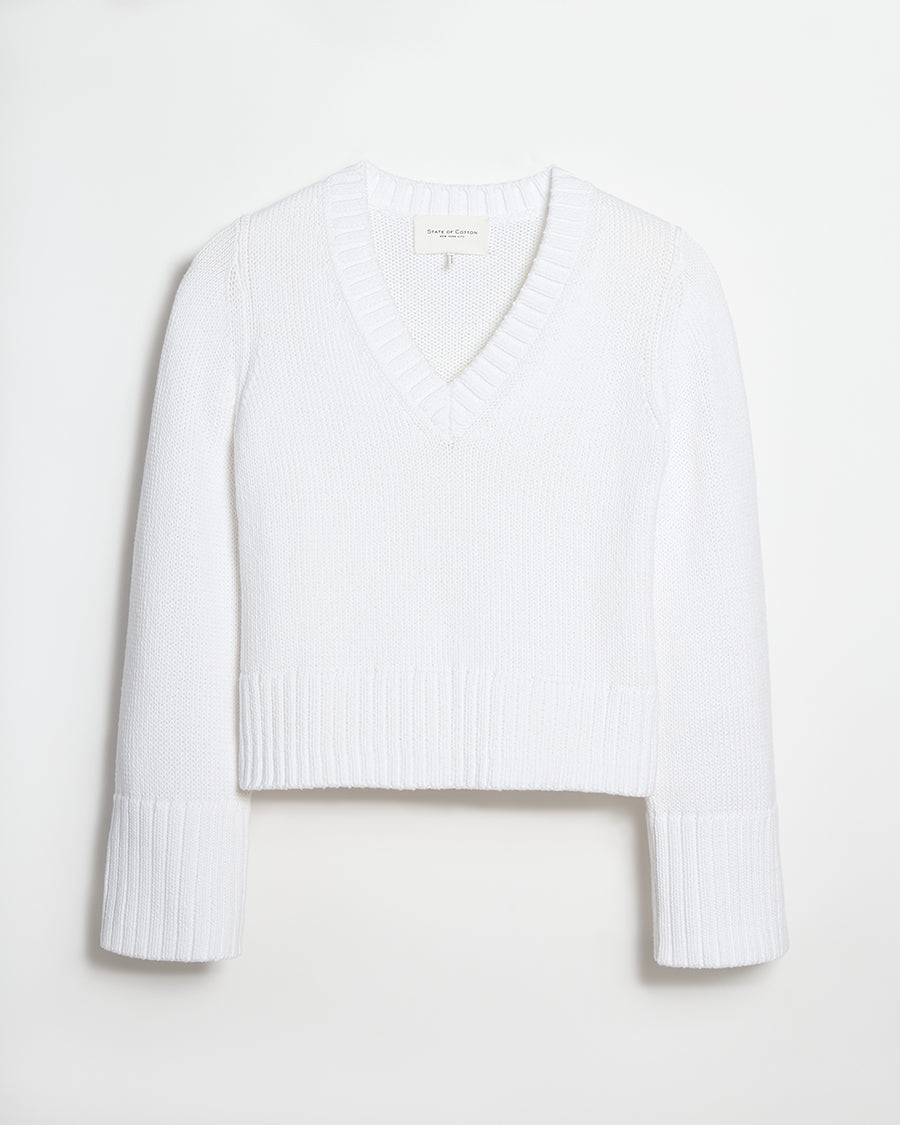 The Easton Cotton V-Neck Sweater in white, additional view — State of Cotton NYC