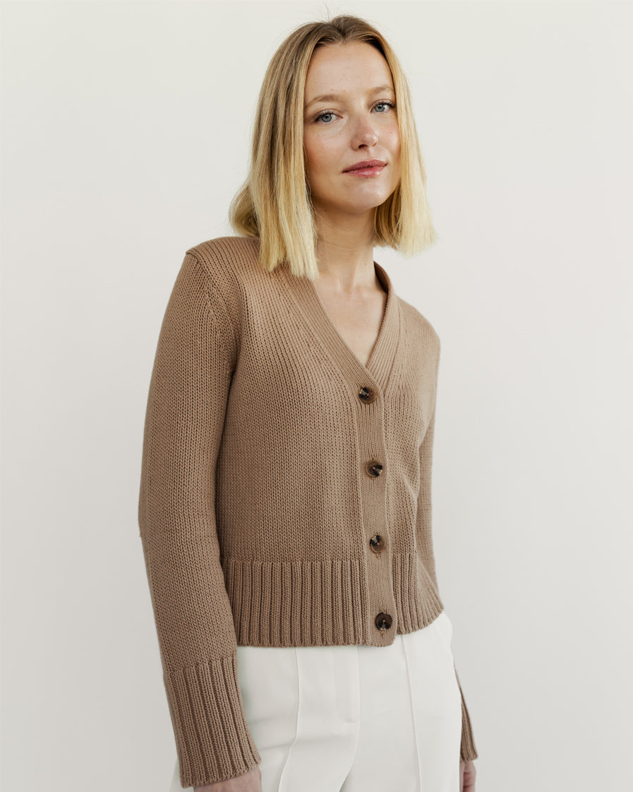The Ellis Cotton Cardigan in camel, additional view — State of Cotton NYC