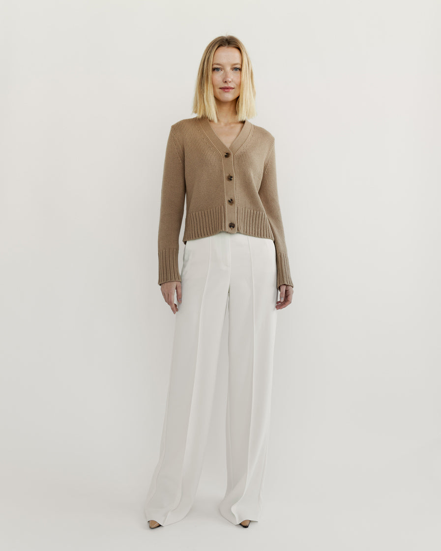 The Ellis Cotton Cardigan in camel, additional view — State of Cotton NYC