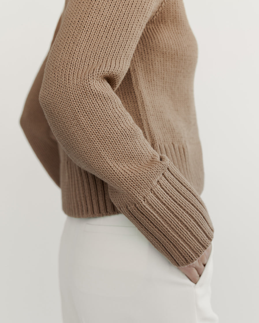 The Ellis Cotton Cardigan in camel, additional view — State of Cotton NYC