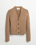 Woman wearing The Ellis Cotton Cardigan in camel — State of Cotton NYC