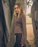 Detail shot of The Ellis Cotton Cardigan in cocoa — Turkish cotton, Italian-spun