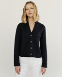 The Ellis Cotton Cardigan in navy, front view — State of Cotton NYC