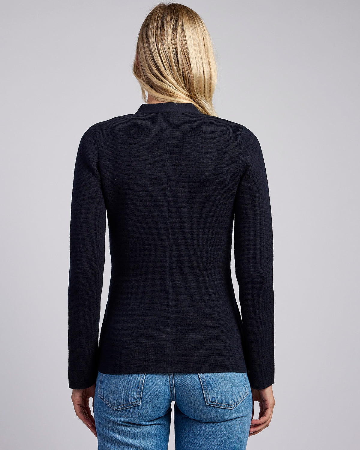 The Derring Cotton Cardigan Blazer in navy, additional view — State of Cotton NYC